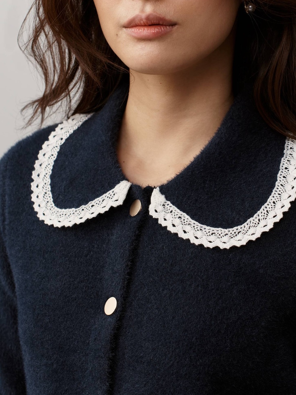 Anthropologie NVLT Navy Crochet-Trim Peter Pan Collar Jacket - Picture 3 of 6